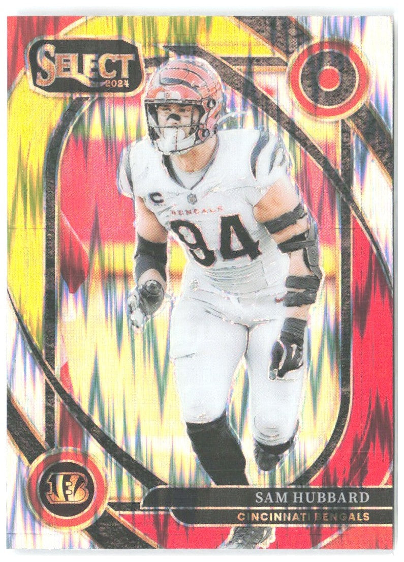 Sam Hubbard Panini Select - Red & Yellow Prizm Shock 292 2024 Cincinnati Bengals