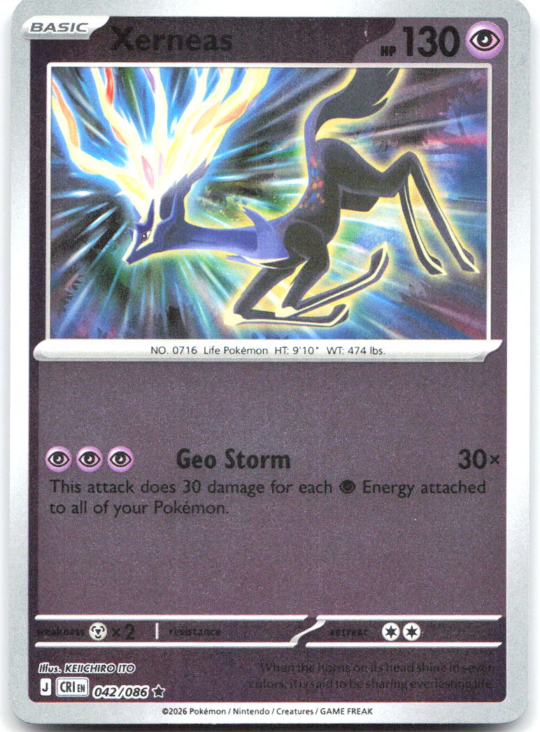 Xerneas Reverse Holo Rare ME04 Chaos Rising 042/086 NM KEIICHIRO ITO