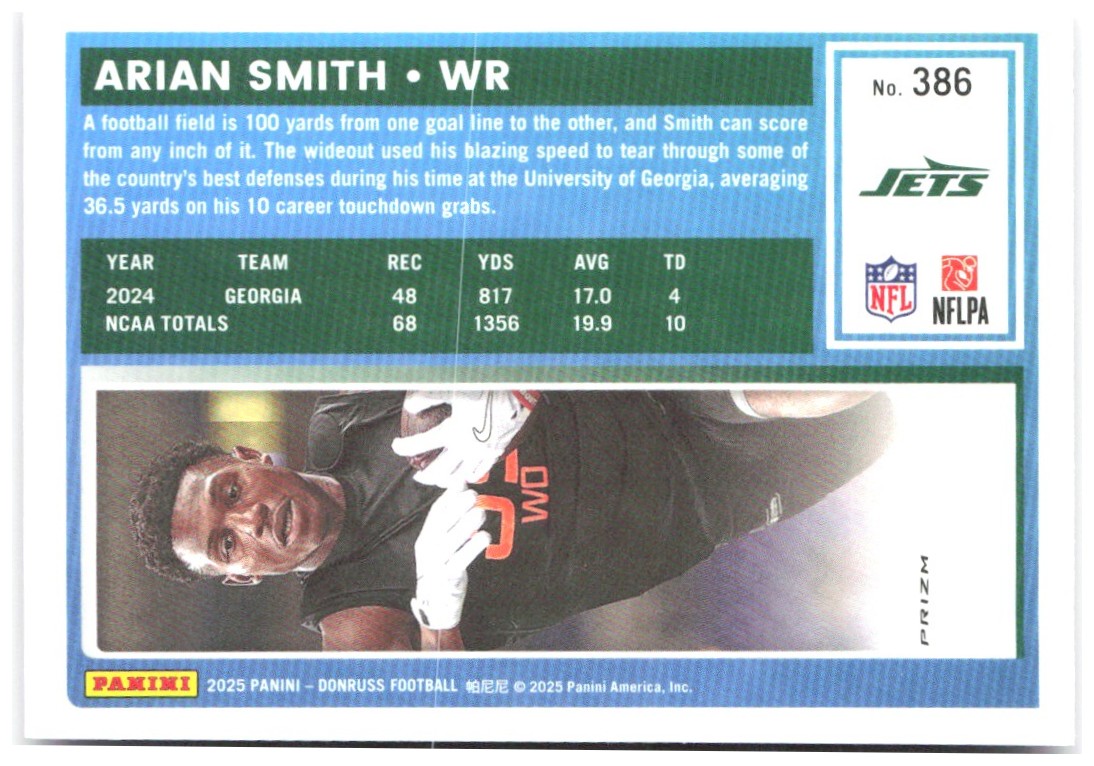 Arian Smith Donruss - Optic Rated Rookies Preview Pink 386 2025 New York Jets