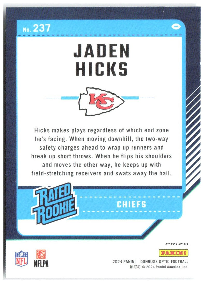 Jaden Hicks Donruss Optic - Purple Shock 237 2024 Kansas City Chiefs
