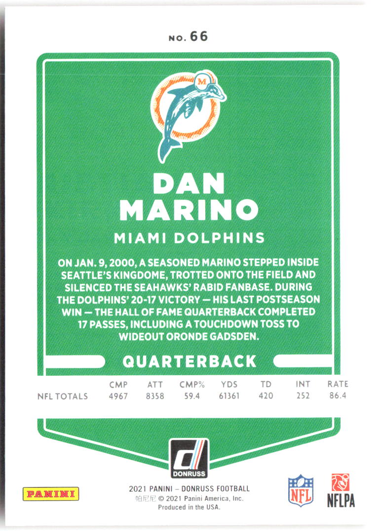 Dan Marino Donruss - Press Proof Red 66 2021 Miami Dolphins
