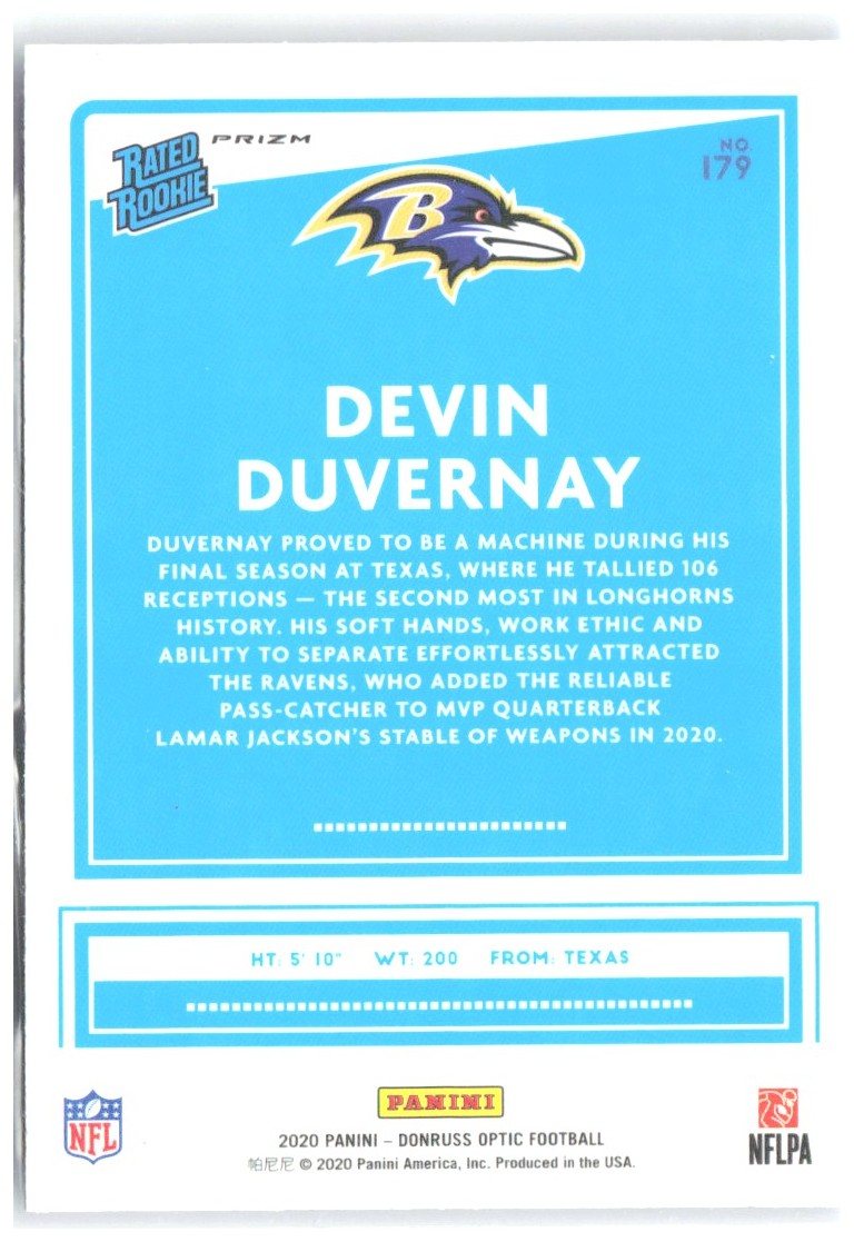 Devin Duvernay Donruss Optic - Blue Scope 179 2020 Baltimore Ravens