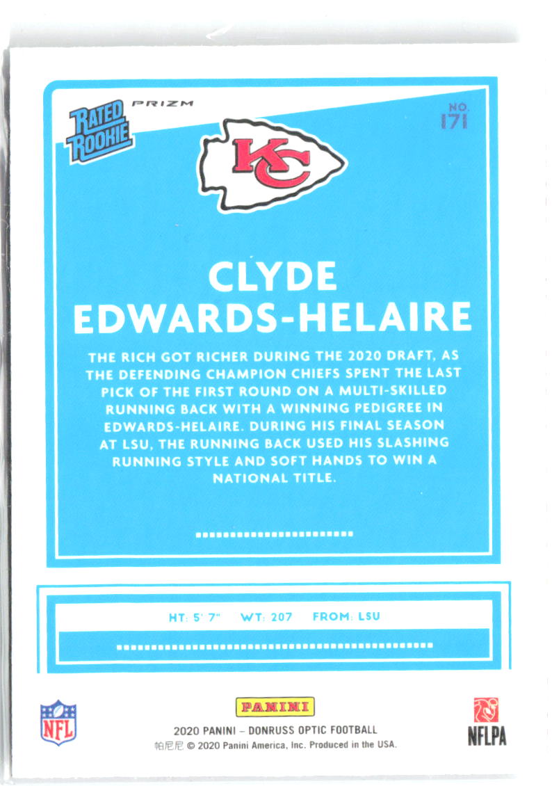 Clyde Edwards-Helaire Donruss Optic - Holo 171 2020 Kansas City Chiefs