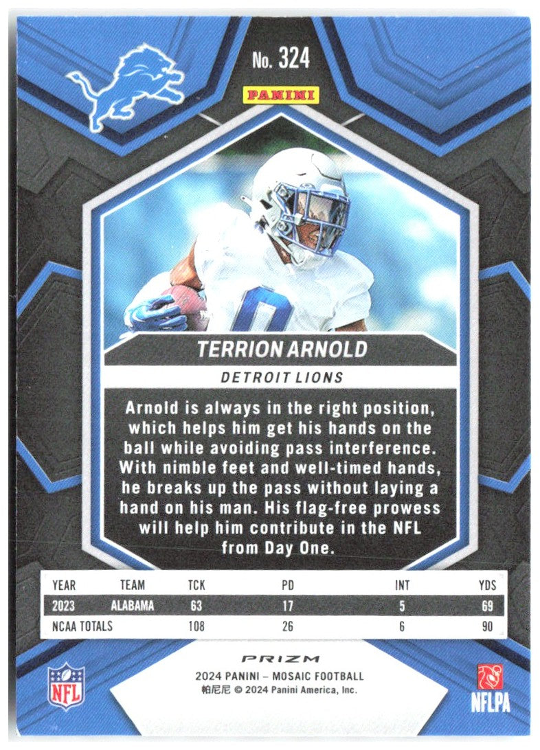 Terrion Arnold Panini Mosaic - Mosaic 324 2024 Detroit Lions