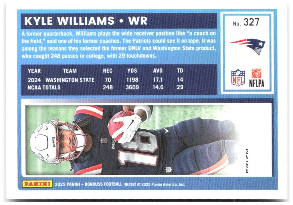 Kyle Williams Donruss Optic Rated Rookies Red Wave 327 2025 New England Patriots