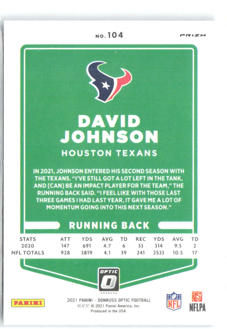 David Johnson Donruss Optic - Stars 104 2021 Houston Texans