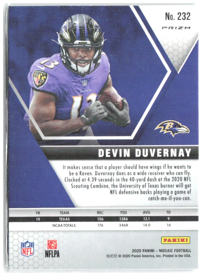 Devin Duvernay Panini Mosaic - Prizm Green 232 2020 Baltimore Ravens