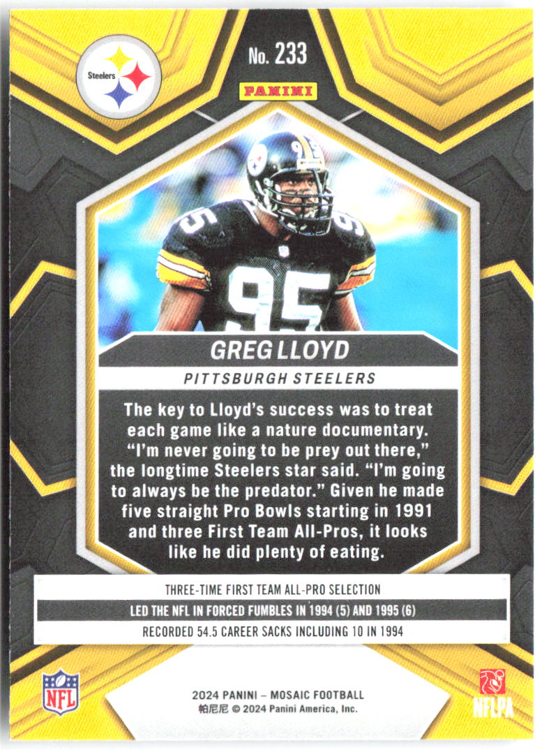 Greg Lloyd Panini Mosaic 233 2024 Pittsburgh Steelers