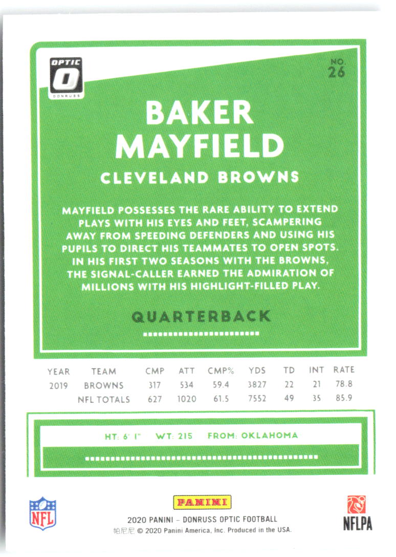 Baker Mayfield Donruss Optic 26 2020 Cleveland Browns