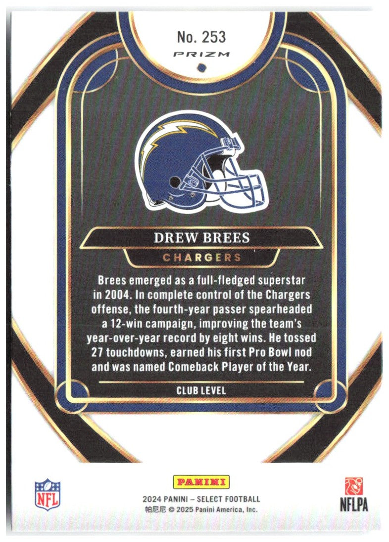 Drew Brees Panini Select - Red & Yellow Prizm Shock 253 2024 San Diego Chargers