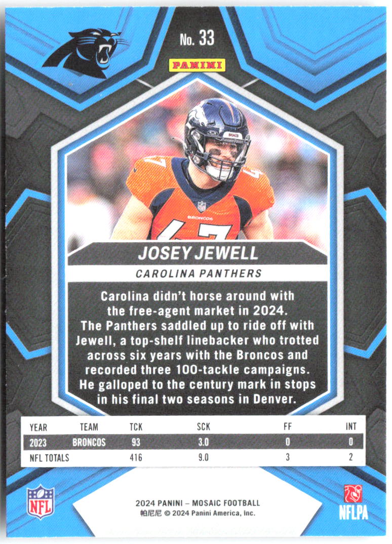 Josey Jewell Panini Mosaic 33 2024 Carolina Panthers