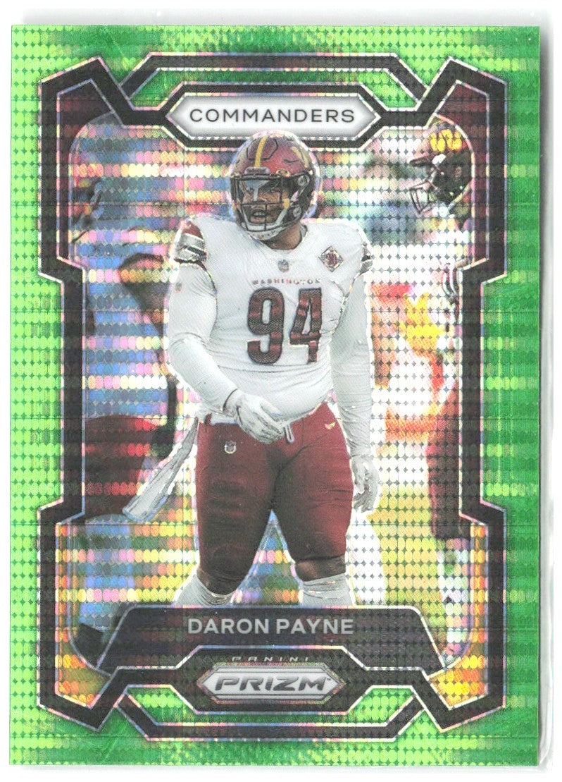 Daron Payne Panini Prizm - Neon Green Pulsar 295 2023 Washington Commanders