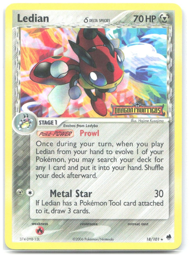 Ledian Delta Species Reverse Holo Rare EX Dragon Frontiers 18/101 NM