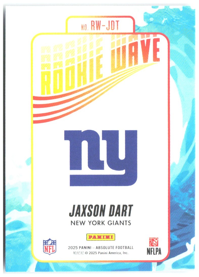 Jaxson Dart Panini Absolute - Rookie Wave RW-JDT 2025 New York Giants