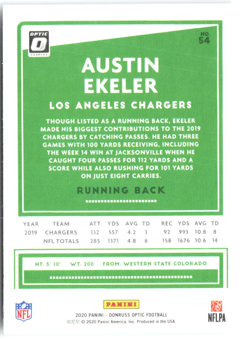 Austin Ekeler Donruss Optic 54 2020 Los Angeles Chargers