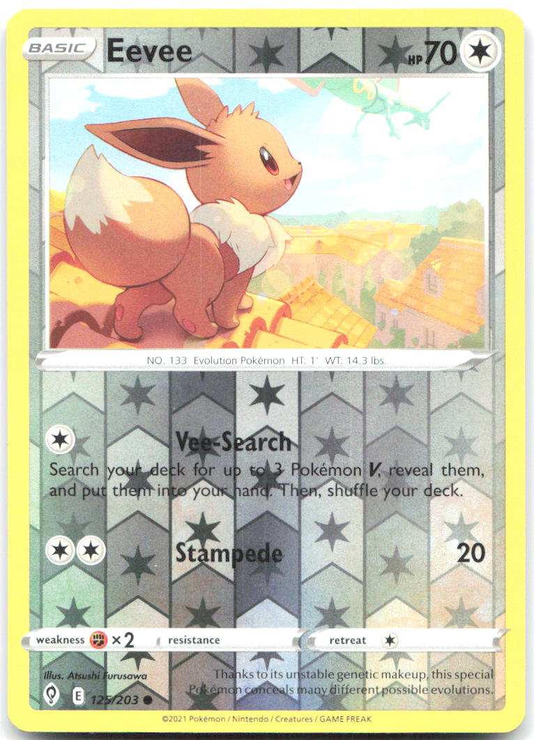 Eevee Reverse Holo Common SWSH07: Evolving Skies 125/203 NM Atsushi Furasawa