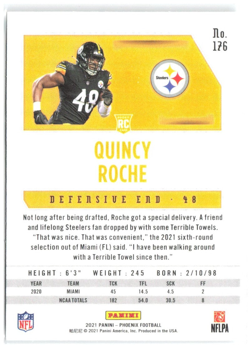 Quincy Roche Panini Phoenix 176 2021 Pittsburgh Steelers RC