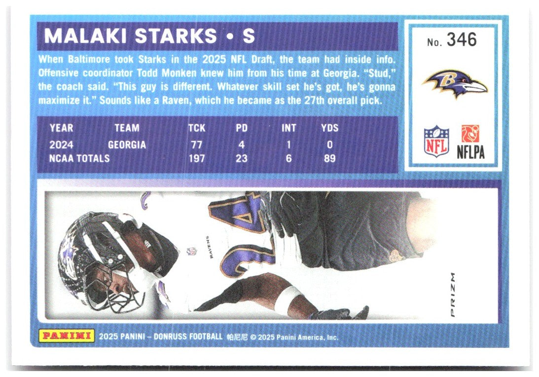 Malaki Starks Donruss Optic Rated Rookies Preview Pink 346 2025 Baltimore Ravens