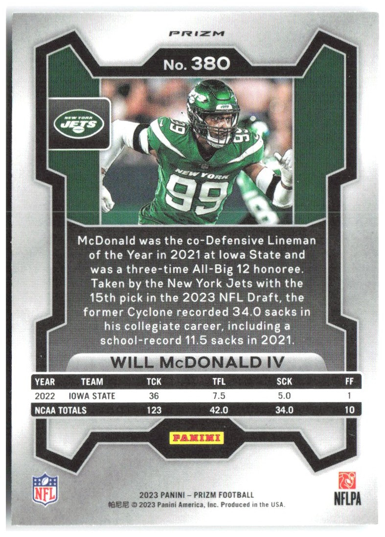 Will McDonald IV Panini Prizm - Silver 380 2023 New York Jets