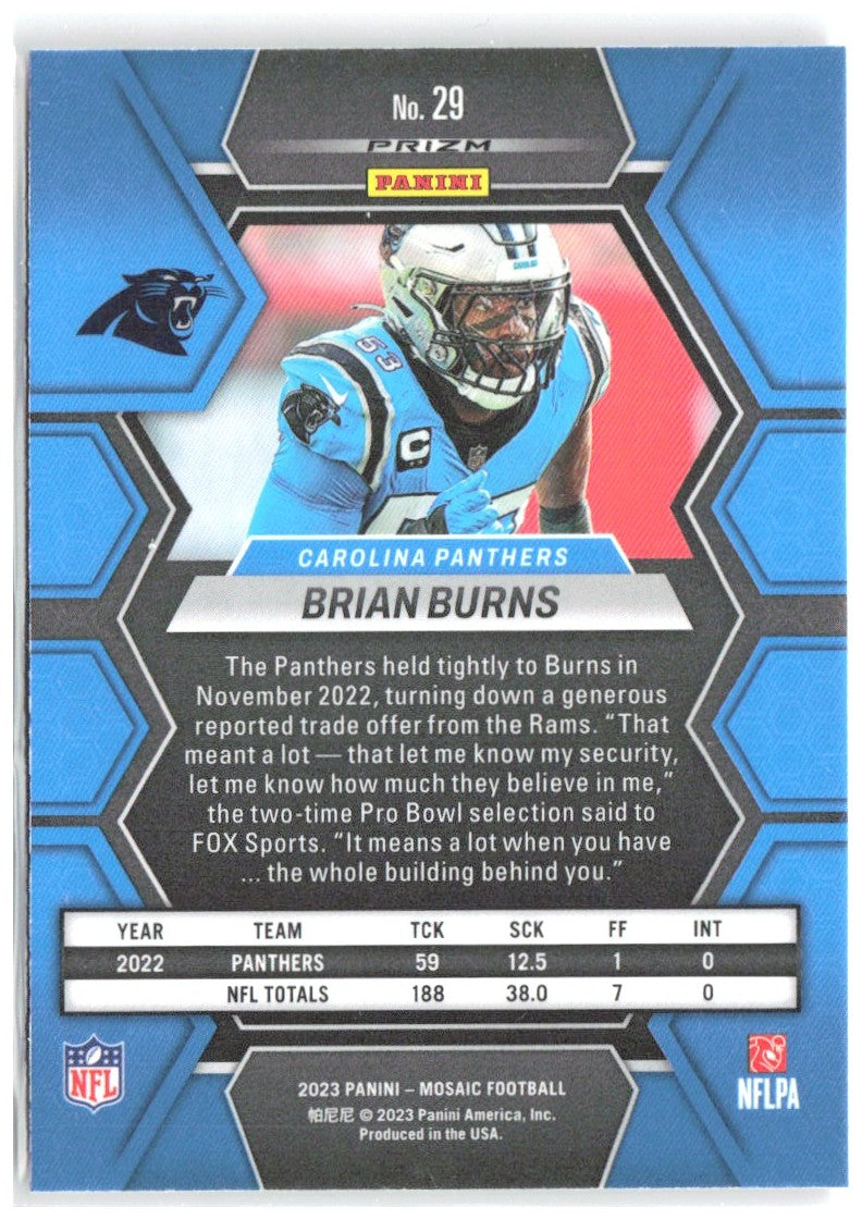 Brian Burns Panini Mosaic - Camo Pink Mosaic 29 2023 Carolina Panthers