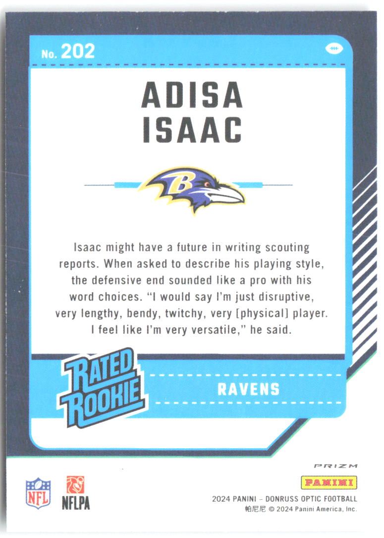Adisa Isaac Donruss Optic - Purple Shock 202 2024 Baltimore Ravens
