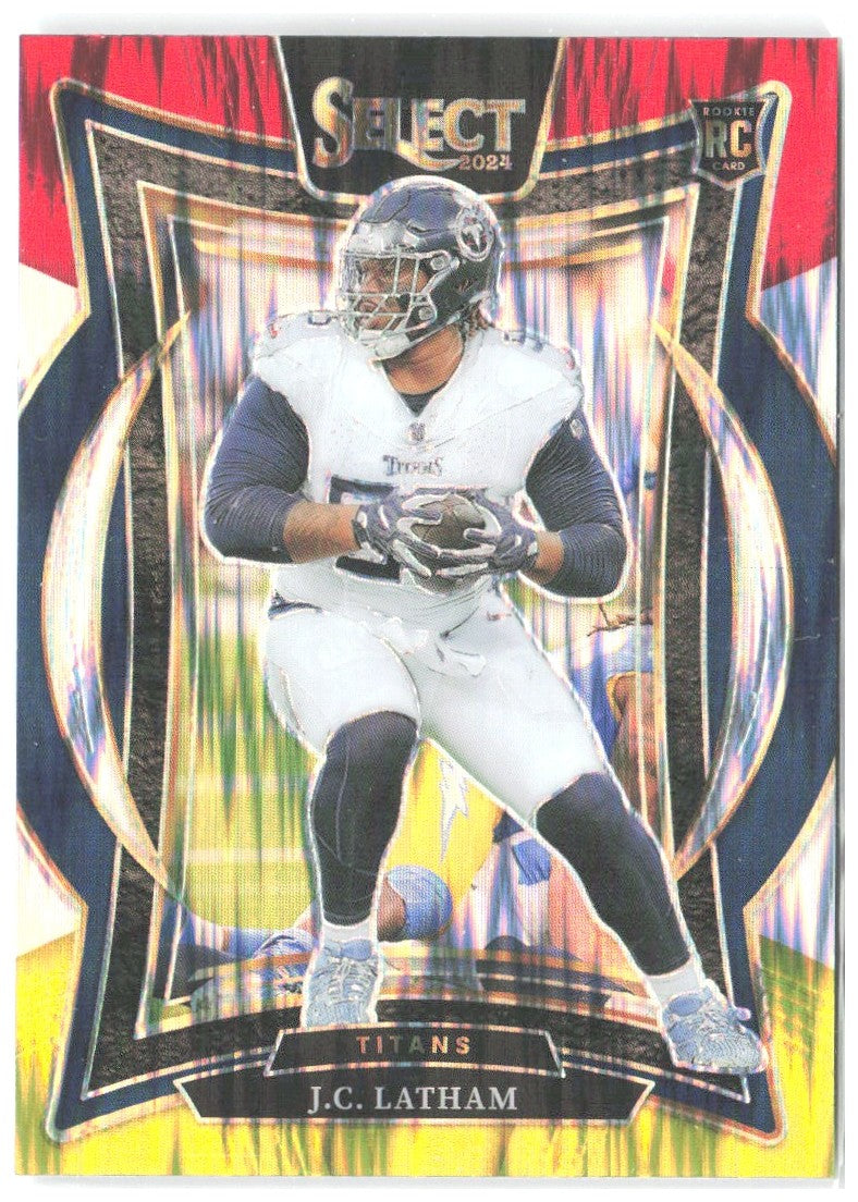 J.C. Latham Panini Select - Red & Yellow Prizm Shock 11 2024 Tennessee Titans