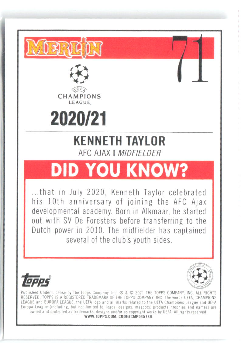 Kenneth Taylor Merlin UEFA Champions League 71 2020-21 Ajax RC