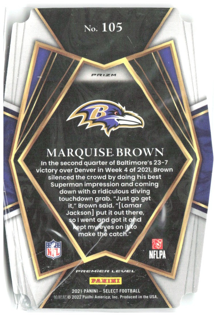 Marquise Brown Select - Green and Yellow Prizm Die Cut 105 2021 Baltimore Ravens