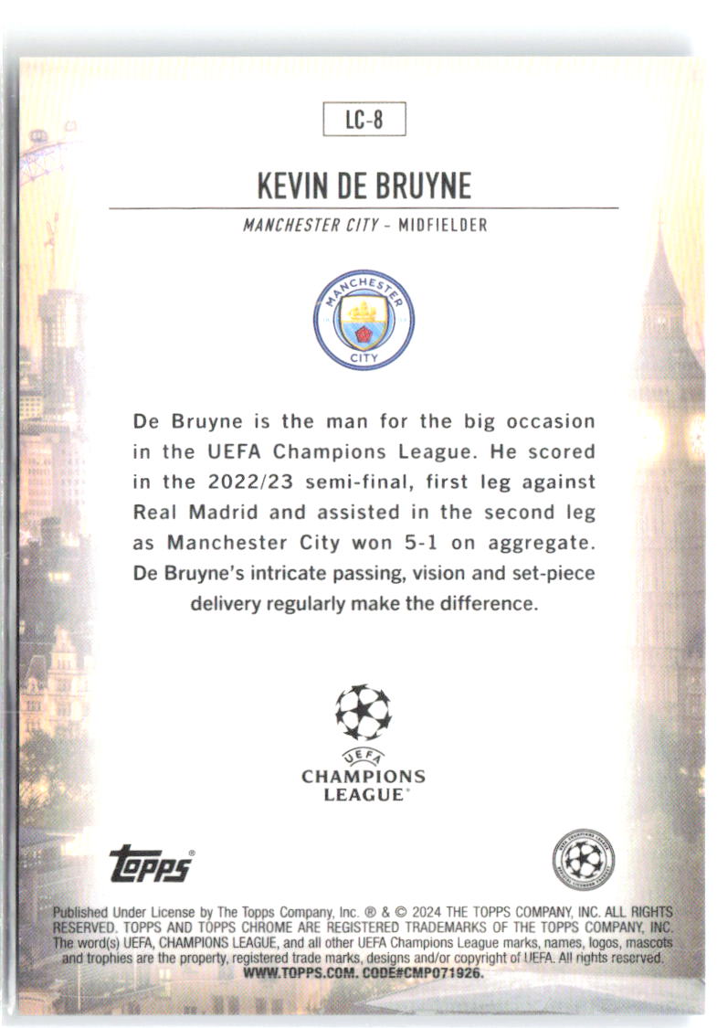 Kevin De Bruyne Topps Chrome UEFA London Calling Blue Refractor /150 LC-8 2023