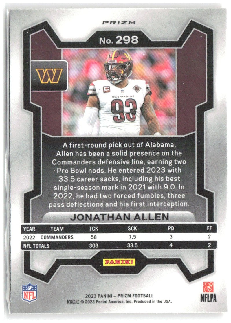 Jonathan Allen Panini Prizm - Disco 298 2023 Washington Commanders