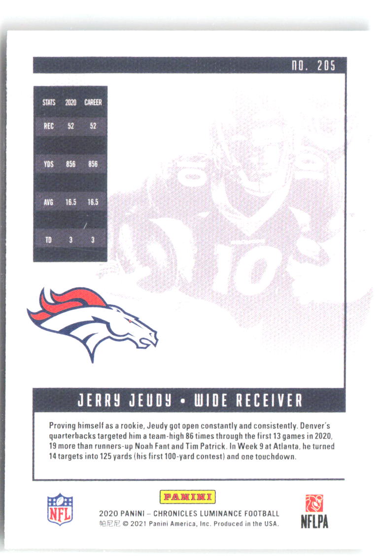 Jerry Jeudy Panini Chronicles - Luminance Update Rookies 205 2020 Denver Broncos