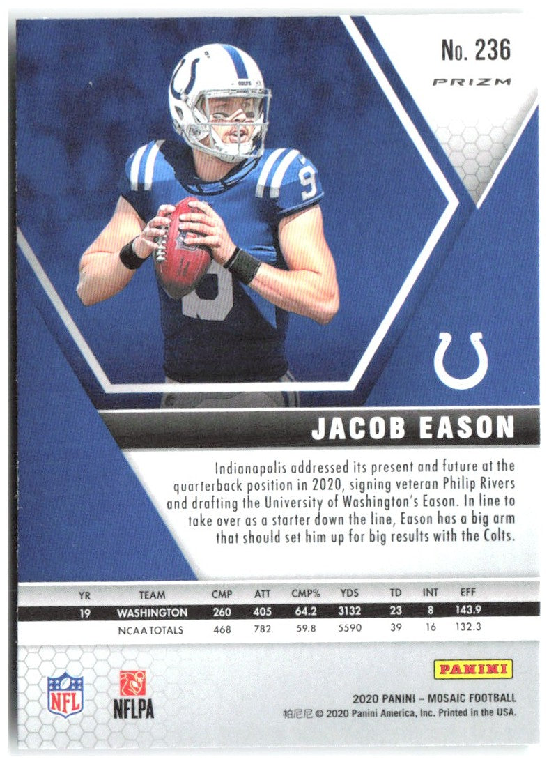 Jacob Eason Panini Mosaic - Prizm Green 236 2020 Indianapolis Colts