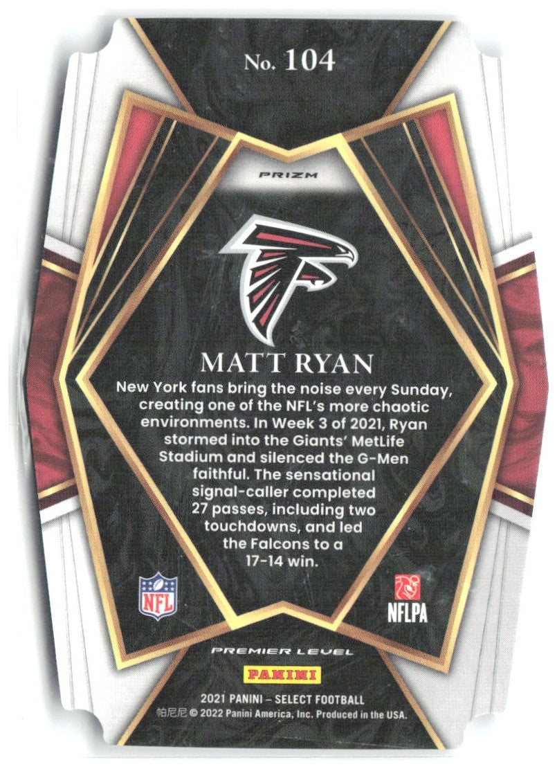 Matt Ryan Panini Select - Silver Prizm Die Cut 104 2021 Atlanta Falcons