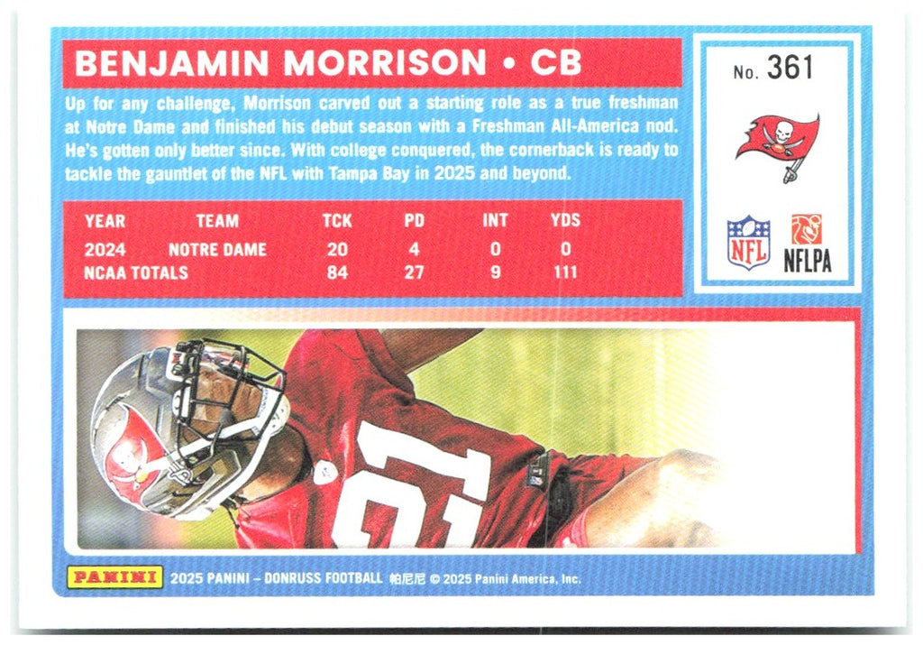 Benjamin Morrison Donruss - Press Proofs Green 361 2025 Tampa Bay Buccaneers