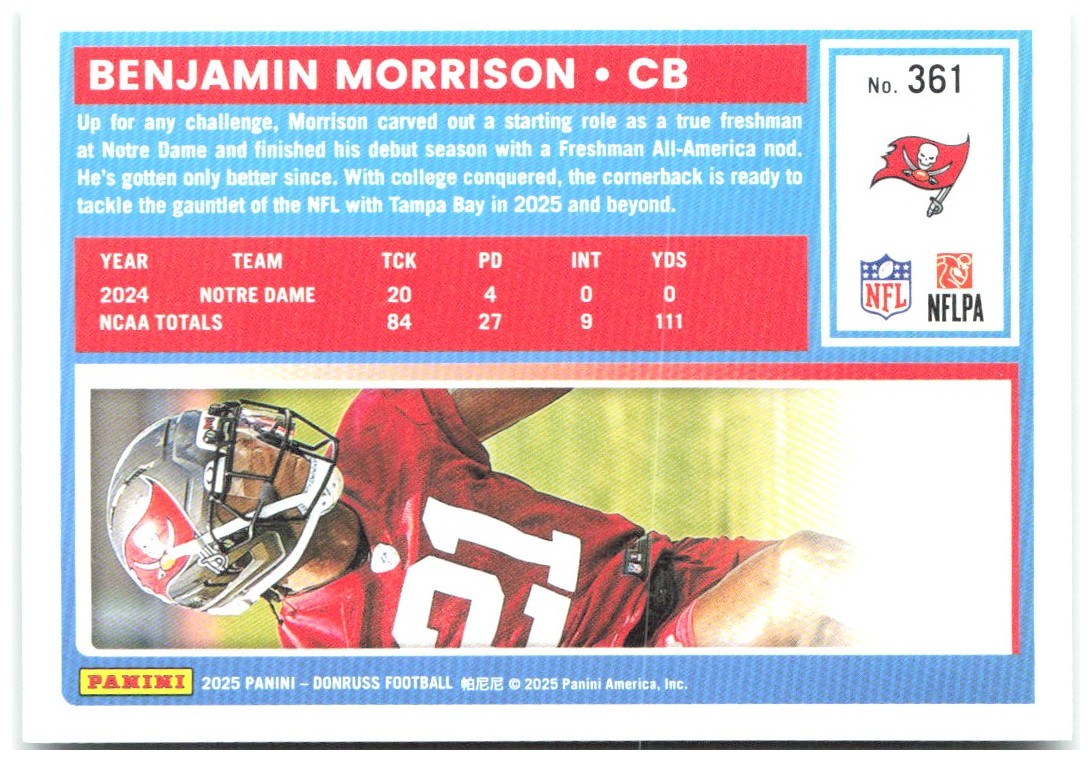 Benjamin Morrison Donruss - Press Proofs Green 361 2025 Tampa Bay Buccaneers