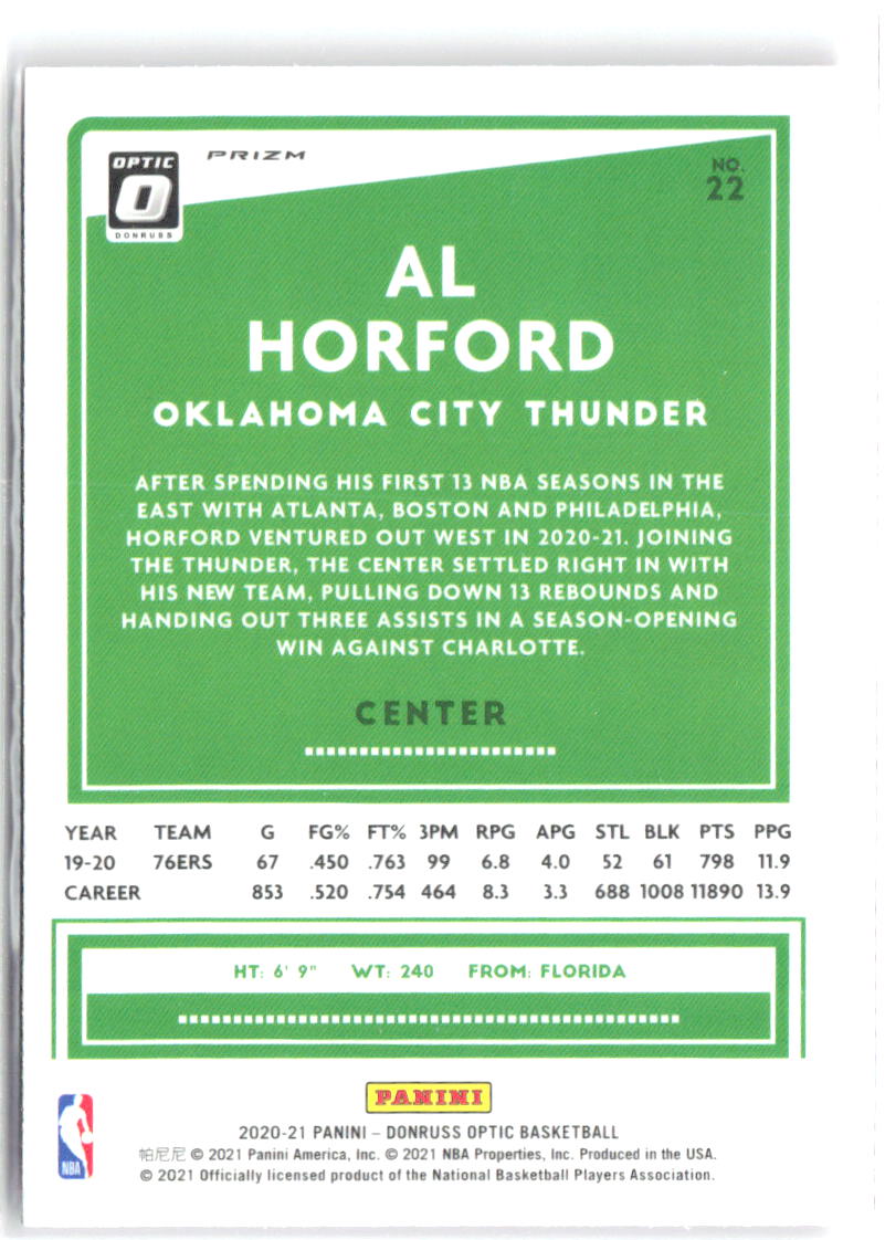 Al Horford Hyper Pink Donruss Optic - Hyper Pink 22 NM