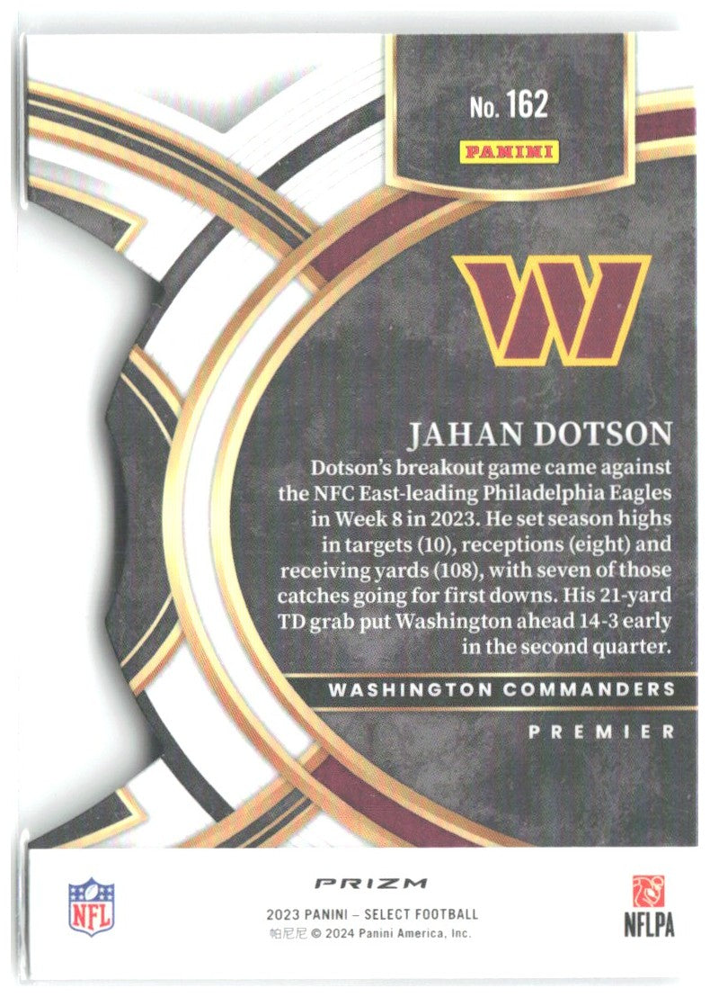 Jahan Dotson Panini Select Silver Prizms Die Cuts 162 2023 Washington Commanders