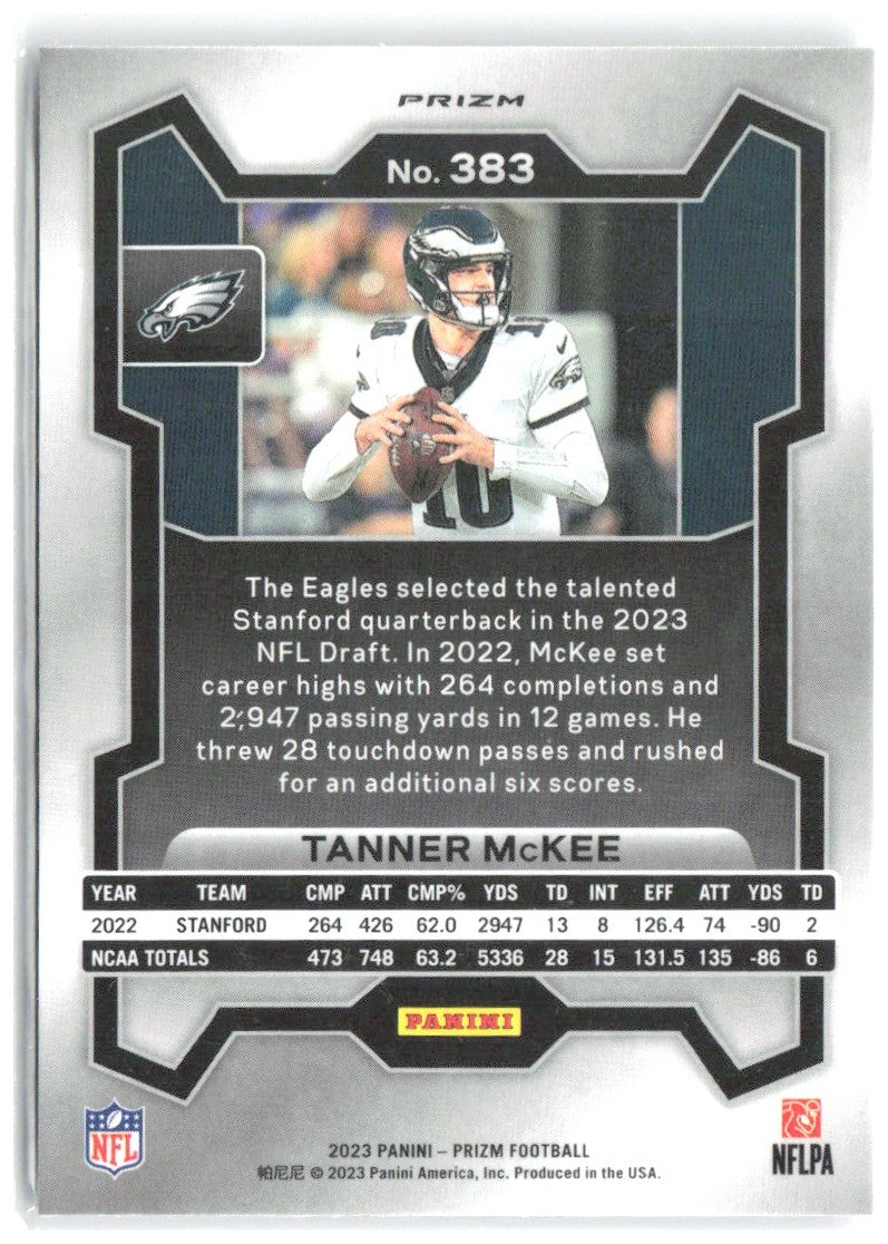 Tanner McKee Panini Prizm - Silver 383 2023 Philadelphia Eagles