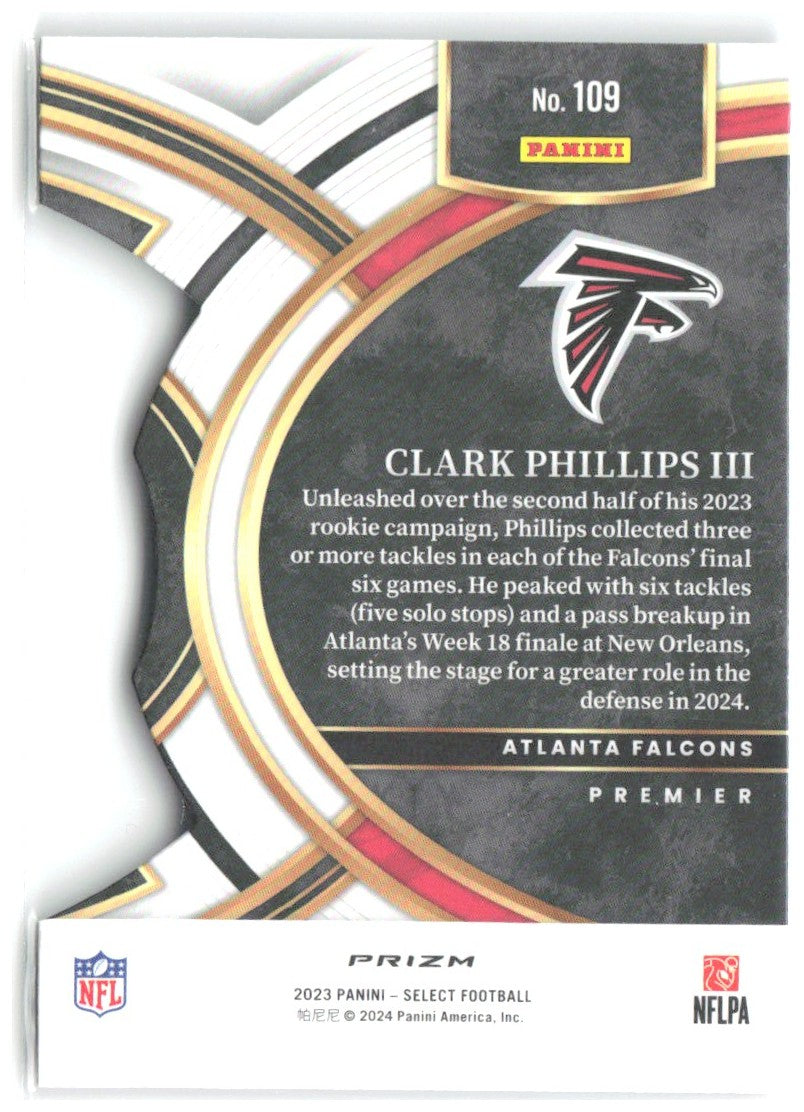 Clark Phillips III Select Black and Red Prizms Die Cuts 109 2023 Atlanta Falcons