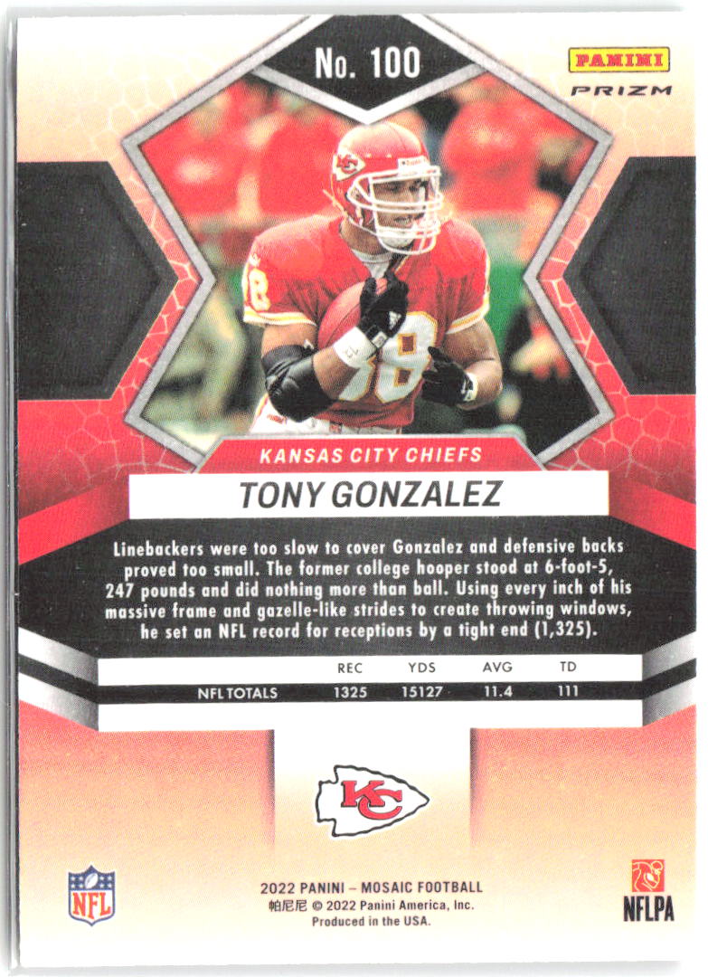 Tony Gonzalez Panini Mosaic - Mosaic Green 100 2022 Kansas City Chiefs