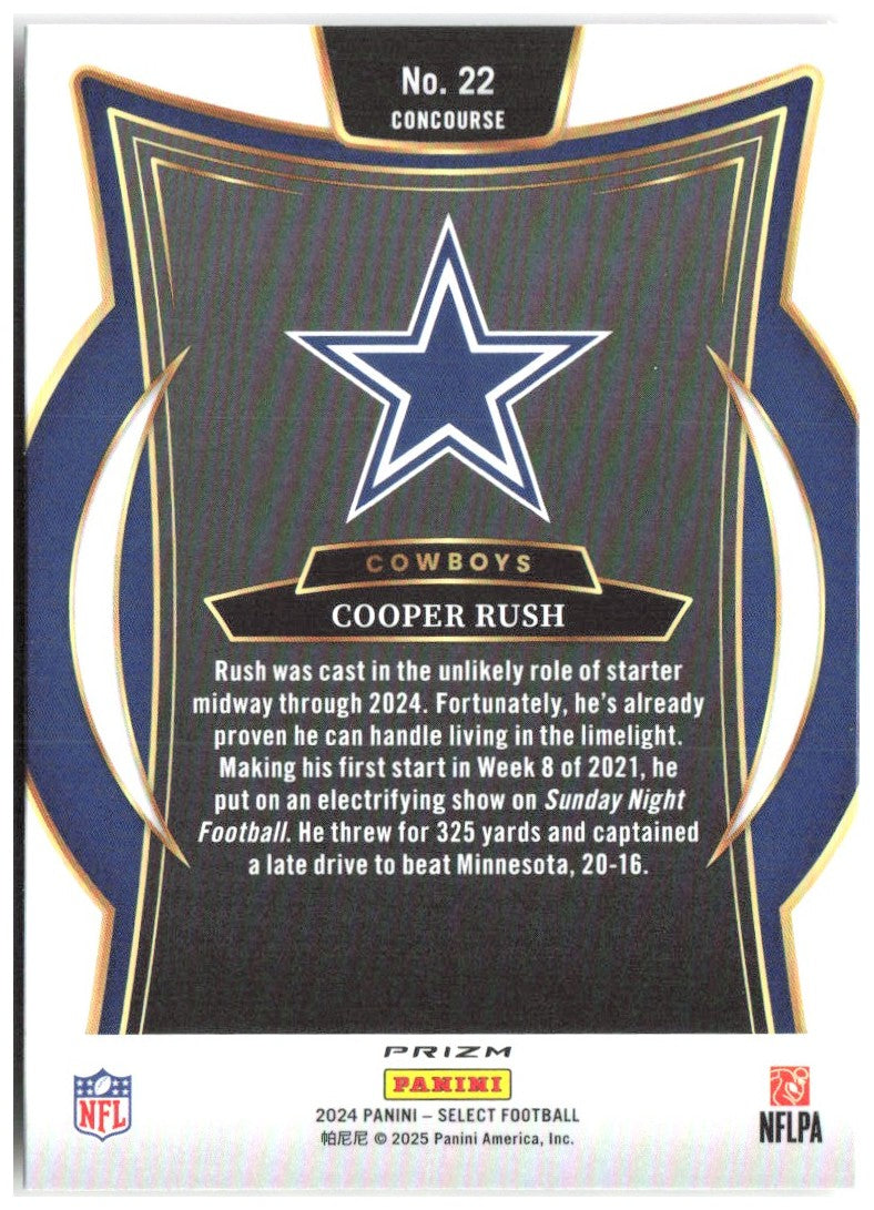 Cooper Rush Panini Select - Red & Yellow Prizm Shock 22 2024 Dallas Cowboys