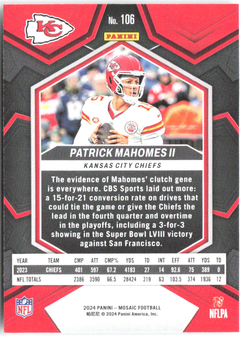 Patrick Mahomes II Panini Mosaic 106 2024 Kansas City Chiefs