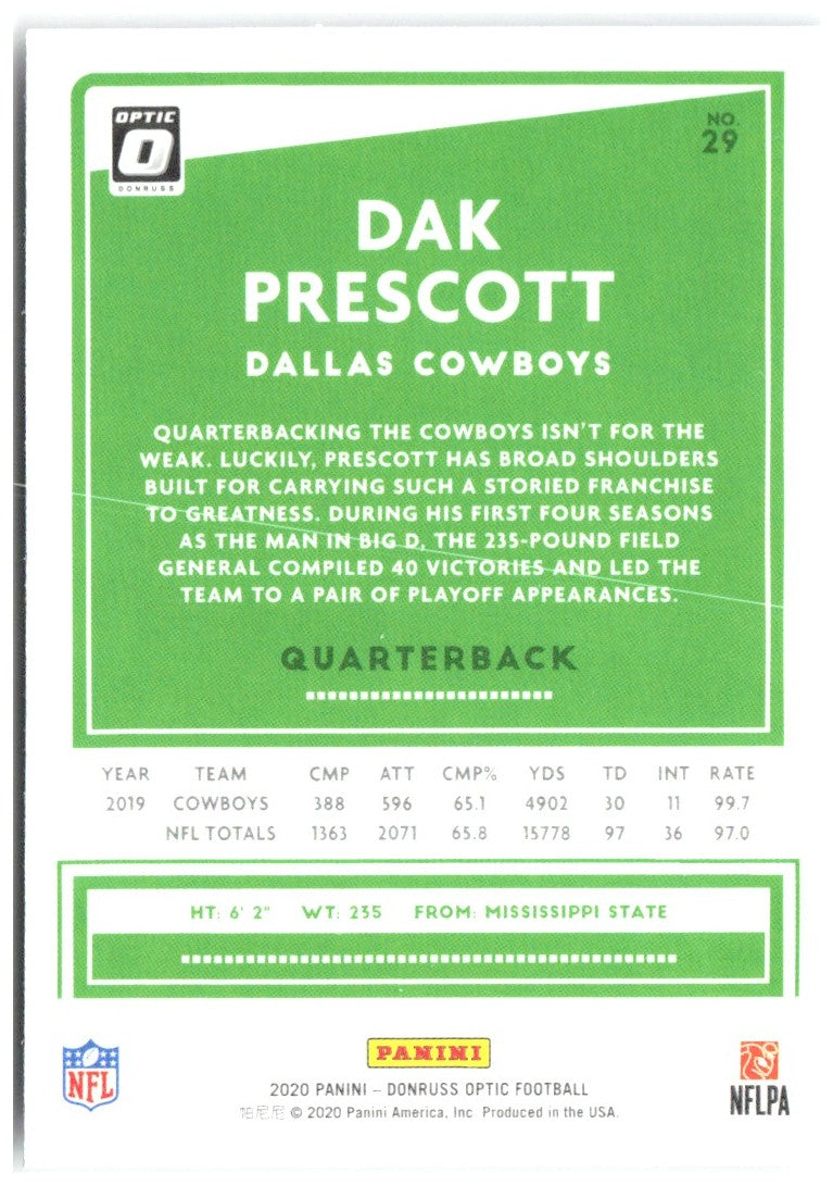 Dak Prescott Donruss Optic 29 2020 Dallas Cowboys