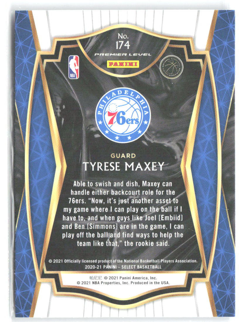 Tyrese Maxey Panini Select - Blue 174 2020-21 Philadelphia 76ers
