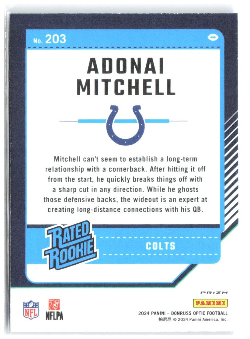 Adonai Mitchell Donruss Optic - Blue Hyper 203 2024 Indianapolis Colts