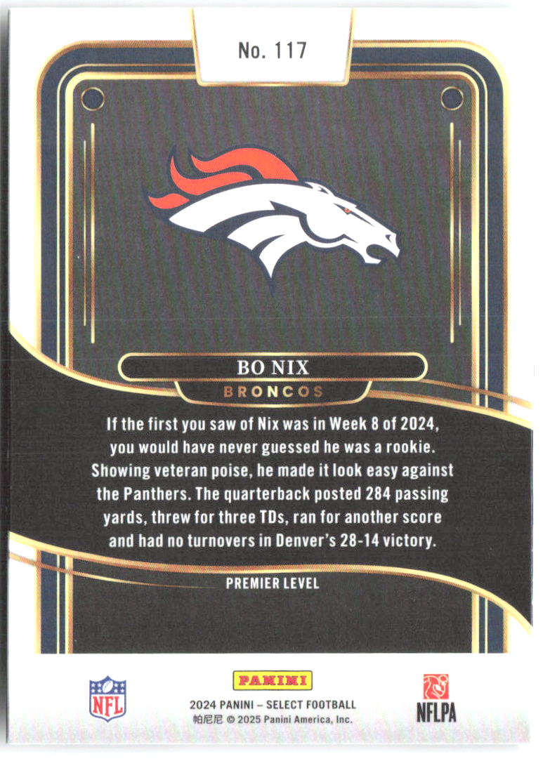 Bo Nix Panini Select 117 2024 Denver Broncos RC