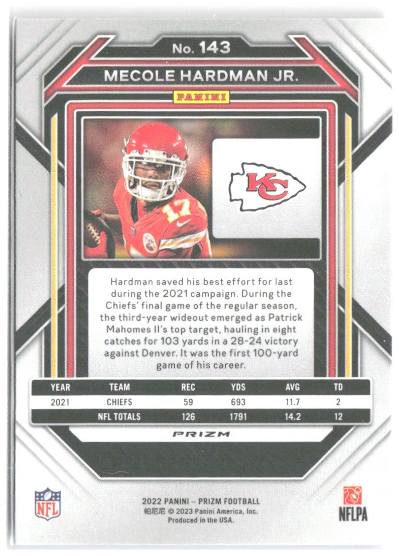 Mecole Hardman Jr. Panini Prizm - Red White and Blue 143 2022 Kansas City Chiefs