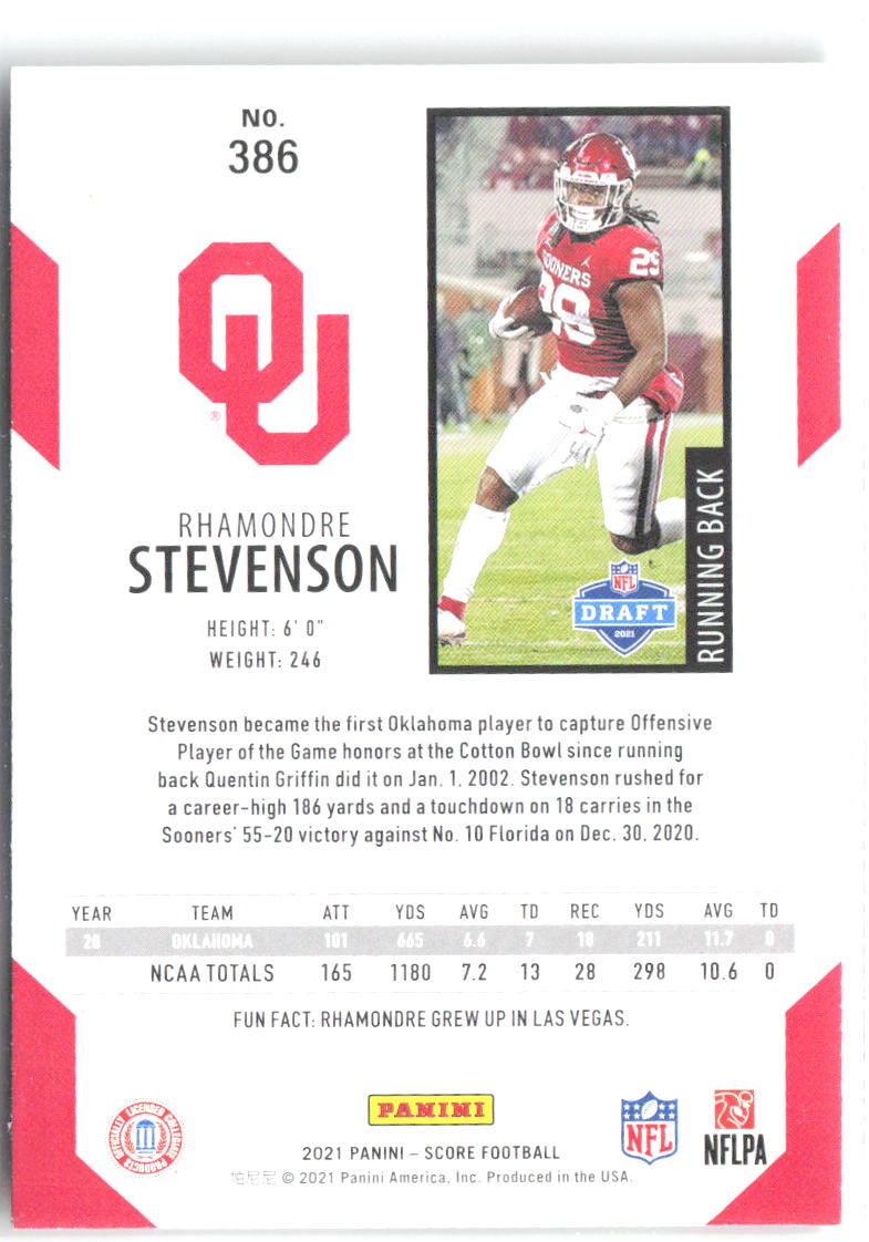 Rhamondre Stevenson Score 386 2021 Oklahoma Sooners RC