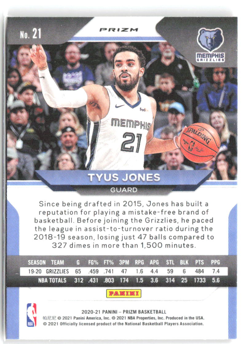 Tyus Jones Panini Prizm - Orange Ice Prizms 21 2020-21 Memphis Grizzlies