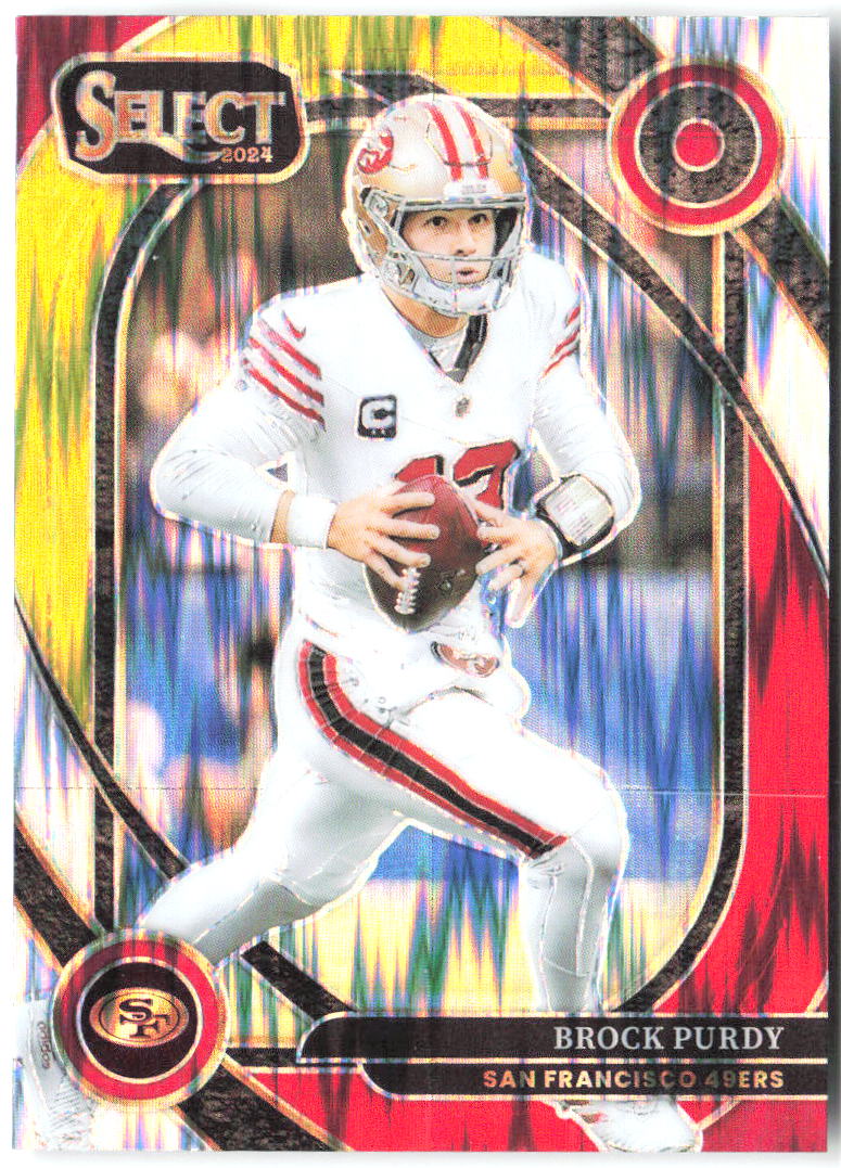 Brock Purdy Panini Select Red & Yellow Prizm Shock 226 2024 San Francisco 49ers